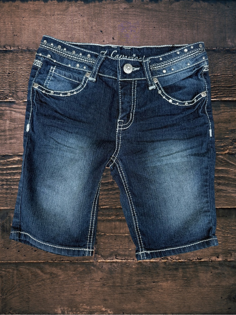 Z. Cavaricci Premium Denim Bermuda Shorts Girls Size 7 Rhinestone Embellished